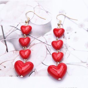 Lovely Heart Pendant Long Tassel Earrings Red Peach Heart Drop Earrings …